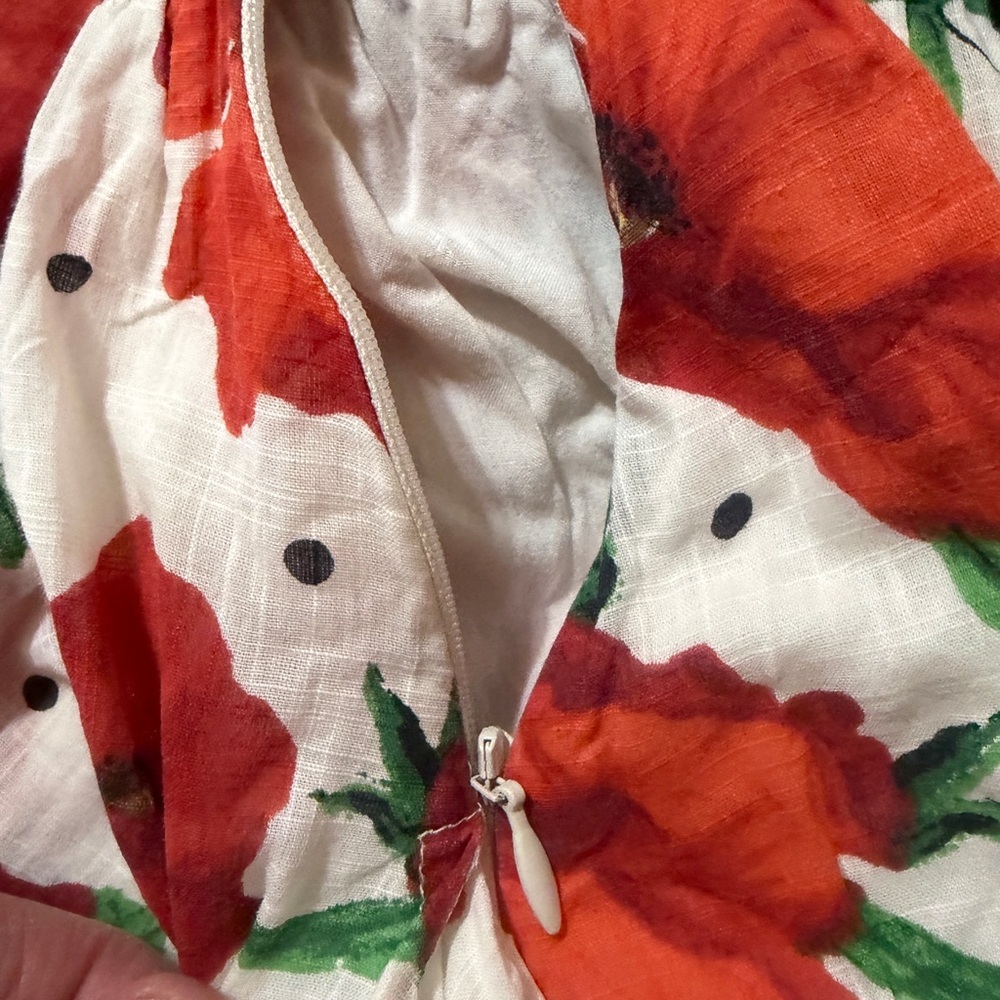 Great condition size M Maeve Red and White Floral Mini Dress. Babydoll. Smocked - Picture 15 of 16